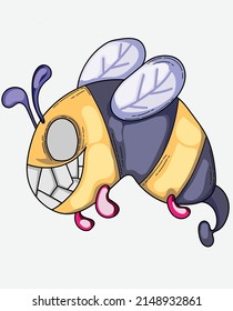 zombie bee cartoon with big sharp teeth and big eyes