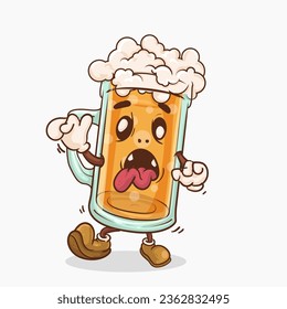 zombie beer glass with kawaii cute face in mascot vector illustration