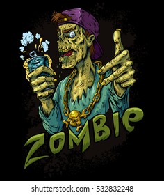 Zombie beer party black background vector illustration. T-shirt design. Sticker vector illustration. Poster illustration design.