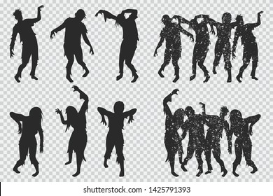 Zombie black silhouette. Vector Halloween icons set isolated on a transparent background.