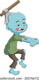 The zombie boy with the axe on the head of illustration