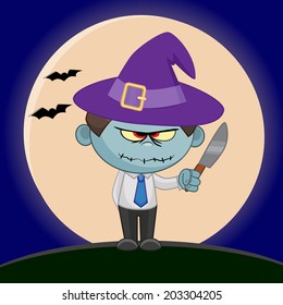 Zombie boy on the background of the moon