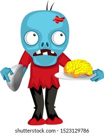 Zombie with brain, illustration, vector on white background.