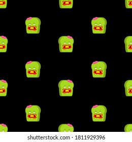 Zombie bread pattern seamless. Piece of green dead bread background