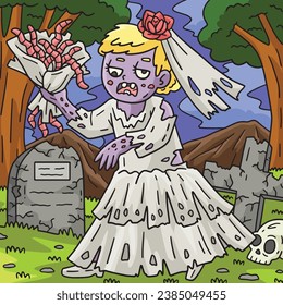Zombie Bride Colored Cartoon Illustration