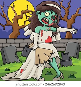 Zombie Bride Colored Cartoon Illustration