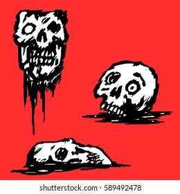 zombie broken skull set vector illustration