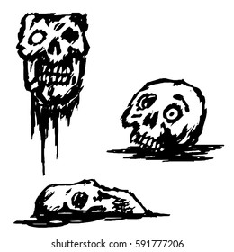 zombie broken skull set vector illustration