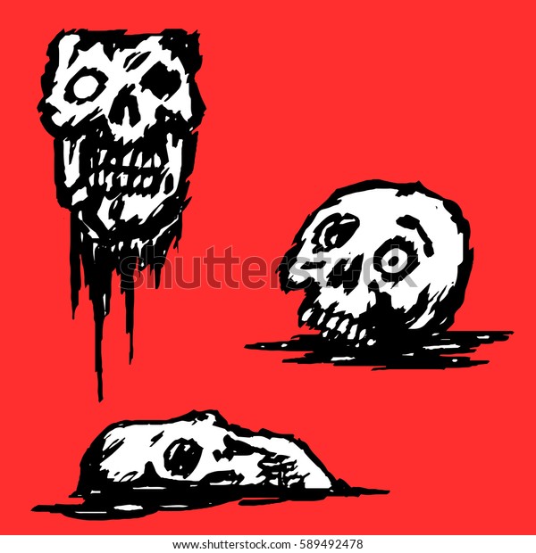 zombie broken skull\
set vector illustration