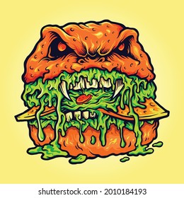 Zombie Burger Melt Vector illustrations for your work Logo, mascot merchandise t-shirt, stickers and Label designs, poster, greeting cards advertising business company or brands.