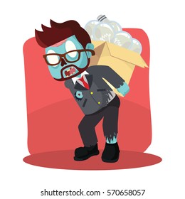 zombie businessman carrying unfunctional bulb