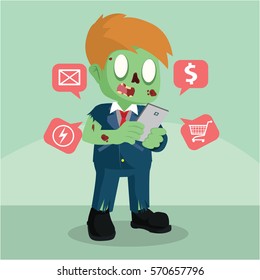 zombie businessman checking his payment notification