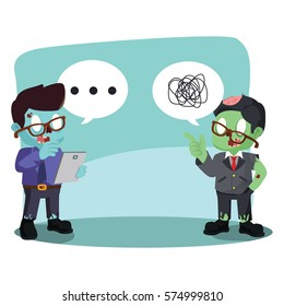 zombie businessman dont understand his coworker