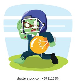 zombie businessman with football helmet carry bulb