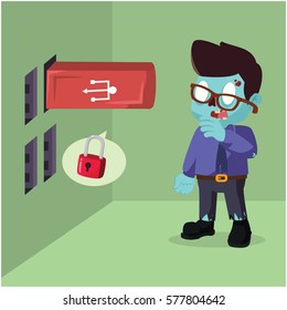 zombie businessman inserting flashdisk
