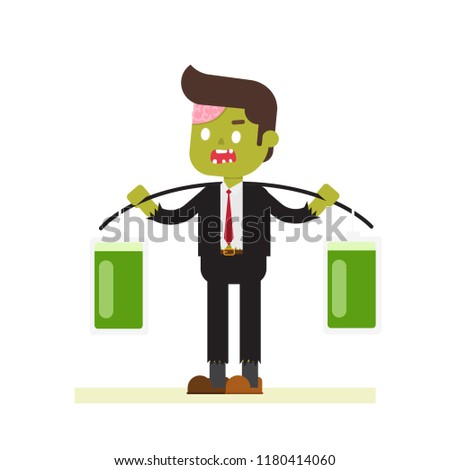 zombie businessman lifting two full batteries