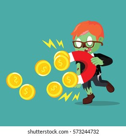 zombie businessman magneting coin