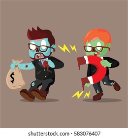 zombie businessman magneting other businessman