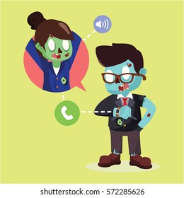 zombie businessman make a call with smart watch