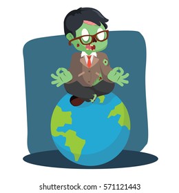 zombie businessman meditating on earth