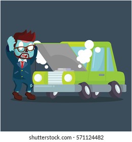 zombie businessman panicked broken car