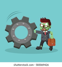 zombie businessman pushing gear