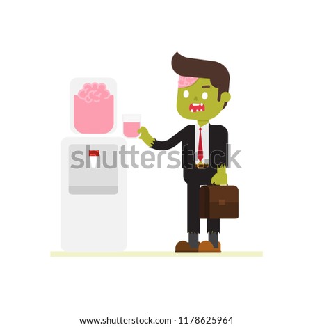 zombie businessman refreshing when drinking cold water brains