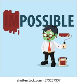 zombie businessman repainting impossible word