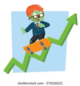 zombie businessman riding skateboard with graphic