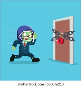 zombie businessman running to a door - Shutterstock ID 583076218