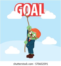 zombie businessman trying to climbing goal