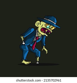 Zombie businessman undead art logo. Colorful design with dark background. Abstract vector illustration. Isolated with navy background for t-shirt, poster, clothing, merch, apparel. 