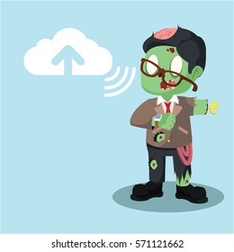 zombie businessman uploading to cloud server