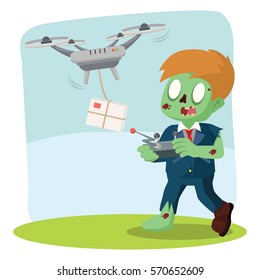 zombie businessman using drone for delivering mail