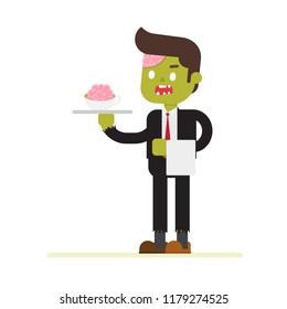 zombie businessman waiter with brains cup