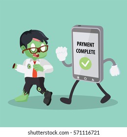 zombie businessman walking with mobile phone