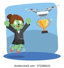 zombie businesswoman get her trophy by drone