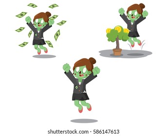 zombie businesswoman happy cartoon set