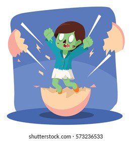 zombie businesswoman hatching from egg