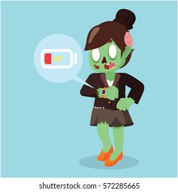 zombie businesswoman smart watch low battery