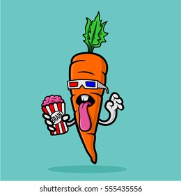 Zombie Carrots Wearing 3D Glass. Eating The Pop Brain