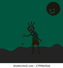 Zombie cartoon character on green background, Happy Halloween.