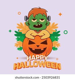 a zombie cartoon character with a pumpkin