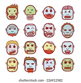 zombie cartoon character set, vector illustration.