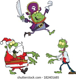Zombie Cartoon Characters. Vector Collection Set 