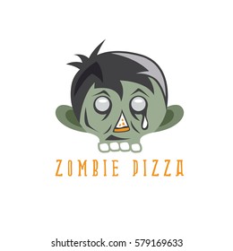 zombie cartoon face with pizza slice vector design template