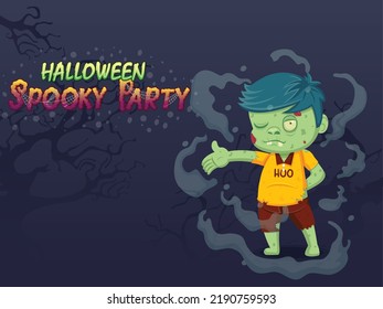Zombie Cartoon Halloween Character With Halloween Spooky Party Text Effects. Vector illustration. Vector Clip Art illustration