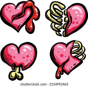 Zombie Cartoon Love Heart with Blood and Bones