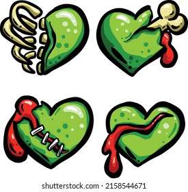 Zombie Cartoon Love Heart with Blood and Bones