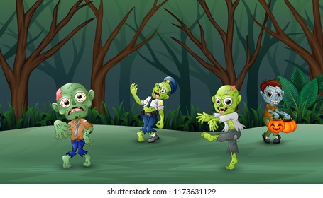 Zombie cartoon spooky in the halloween day